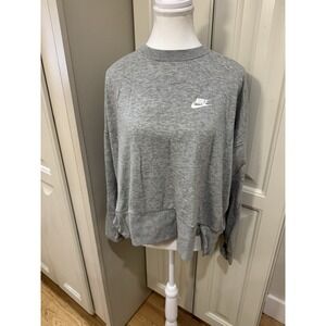 Nike Gray Crewneck Sweatshirt Oversized Fleece Pullover Logo Womens L Athletic